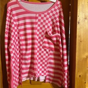 Source Unknown Pink and White Striped Long Sleeve Top